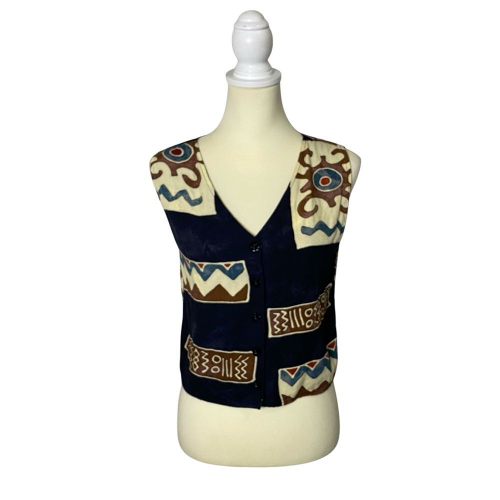 Vintage Serendipity Boho Aztec 100% Natural Rayon Southwestern Vest Women Size S